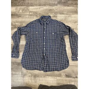 Polo Ralph Lauren Linen Button Up Shirt Men's XL Blue Plaid Breathable‎ Preppy